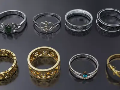 A set of gold and silver rings with a Celtic motif 3D print model