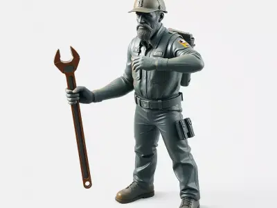 Industrial Worker Mechanic Wrench Character Low-poly 3D model