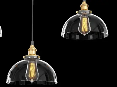 FACTORY FILAMENT CLEAR GLASS DOME RECTANGULAR PENDANT 3D model