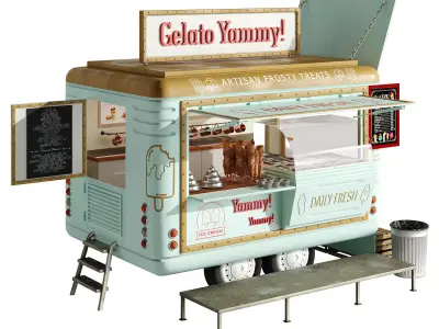 Realistic Gelato Ice Cream Food Truck 3D model