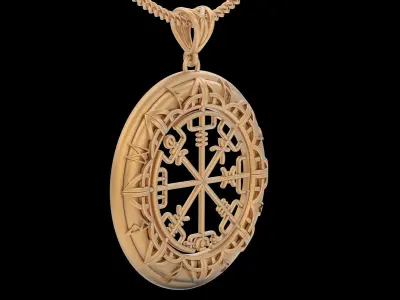 Viking compass pendant silver gold printable jewelry 3D model 3D print model