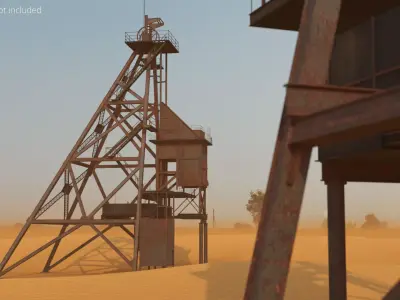 Rusty Mine Shaft Headframe Tower Simplified 3D model