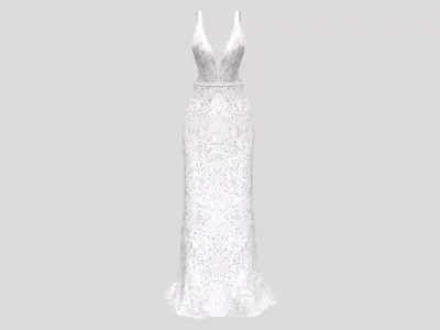 White Lace Gown Low-poly 3D model