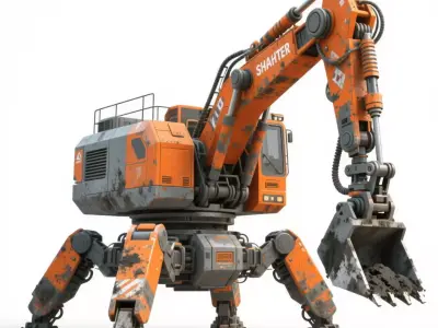 Heavy walking excavator Low-poly 3D model
