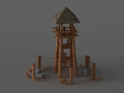 guard tower war camp military pow bunker look out post 3D model