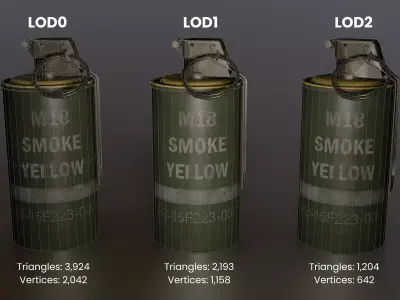 M18 Smoke Grenade 5 Variations  Game Ready PBR and LODS Low-poly 3D model