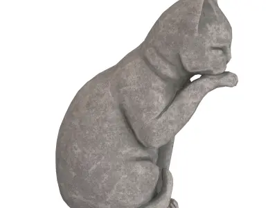 Grooming cat stone statues Low-poly 3D model