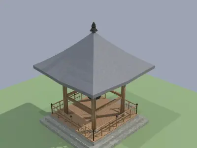 Japanese Temple Bell Tower Shouroudou Low Poly Low-poly 3D model