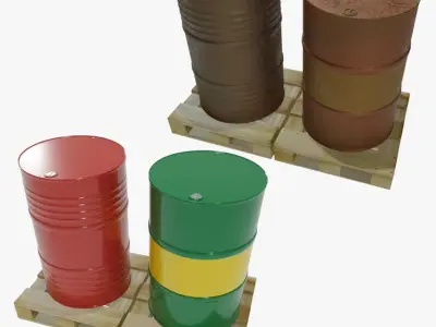 Metal Barrels on Pallets — 3D Model Collection 3D model