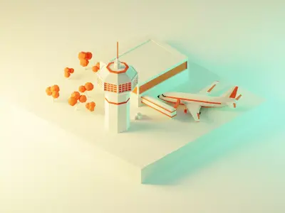 Isometric Airport terminal  Low-poly 3D model
