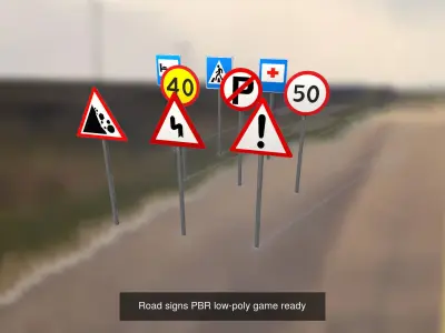 Road signs PBR low-poly game ready Low-poly 3D model 3D Model Pack