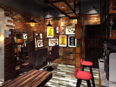 Industrial Barber Shop Interior Design 3D model