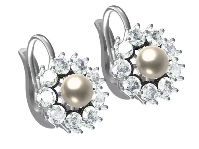 Antique Pearl and Diamond Cluster Hoop Earring 3D print model