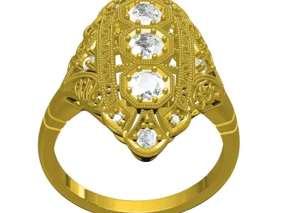 Antique Art Deco Filigree Engagement Ring 2 3D print model