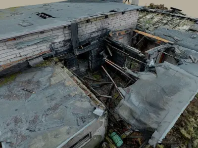 Burnt ruin of a commercial building 3D model