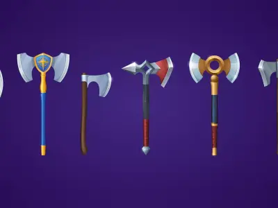 3D Lowpoly Cartoon Axe Pack Low-poly 3D model