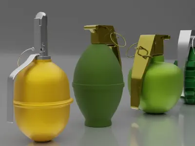 Grenades different colored Low-poly 3D model