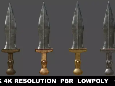 Pugio silver sword Low-poly 3D model