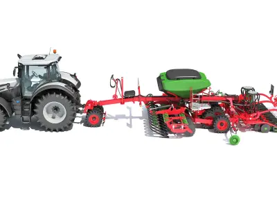 Tractor with Trailed Seed Drill 3D model