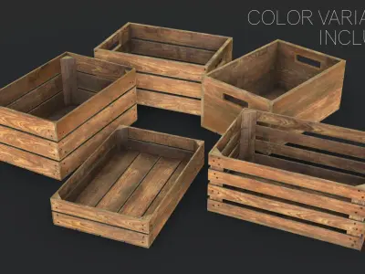 Wooden Crates and Tarps Set 3D Model Pack