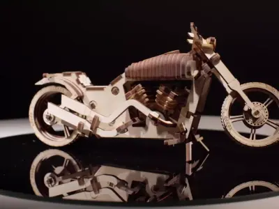 3D Wooden Chopper Motorcycle Puzzle Model Kit 3D model