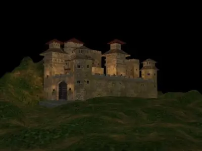 Low Poly Castle at night with full moon Free low-poly 3D model