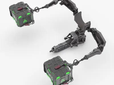 Futuristic Robotic Arm with Sci-Fi Storage Crates 3D model