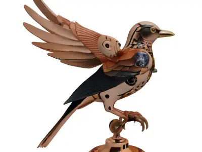 Steampunk Copper Mechanical Bird Automaton 3D model