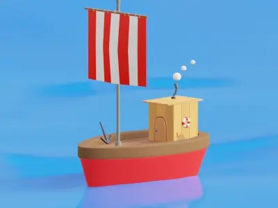 Boat 3D Model wooden with flag Free 3D model