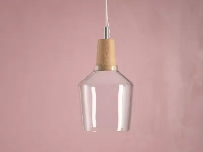 Industrial glass and wood pendant light 3D model