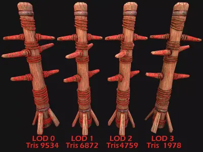 Medieval Wooden Fighting Dummy Furniture Training Camp Low-poly 3D model