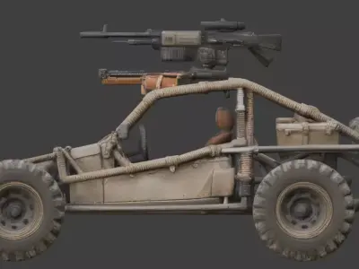 Wild West Military Sand Buggy 3D Model Low-poly 3D model