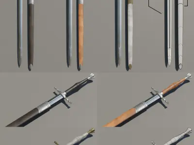 HQ PBR  5 Sheathed Swords Low-poly 3D model