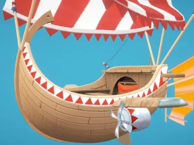Flying Merchant Ship Low-poly 3D model