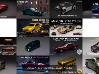  Low-Poly Cars Pack 17 Vehicles  Game Ready 3D Models FBX OBJ