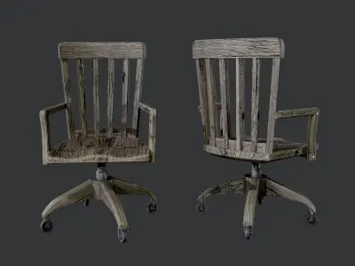 10 Antique Desk Chair Game Ready Low-poly 3D model