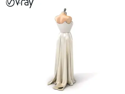 Elegant Evening Dress Mannequin Ivory Chiffon model pack Low-poly 3D model