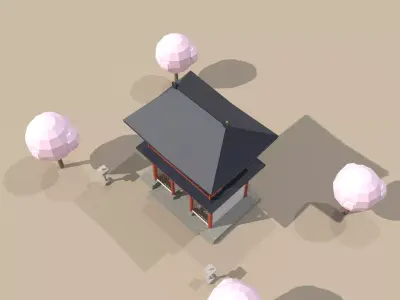 Japanese Romon Two-Story Temple Gate 3D Model Low Poly Low-poly 3D model