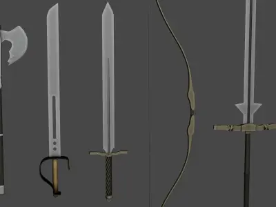 Medieval weapon set low-poly 3D model