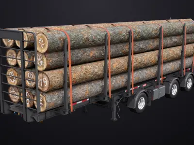  Logging Trailer Black with 6 Loads single Mat All PBR Textures 