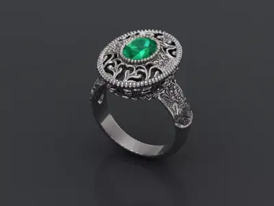 Antique Womens Stone Sterling Silver Ring 3D print model