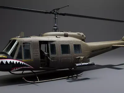 Bell UH-1 Huey Helicopter - 3D Model for Rendering and Animation Low-poly 3D model