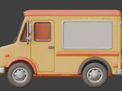 Stylized Yellow Delivery Van Toy Low-poly 3D model