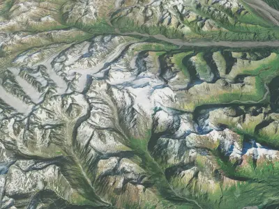 Vast Alaskan Landscape - 200x200km Real-World Terrain Denali 3D model