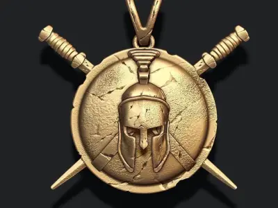 Spartan Helmet Shield Sword pendant 3D print model