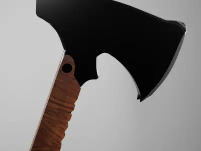 3D Tactical Firefighter Axe with Wooden Grip and Pry Bar Free 3D model