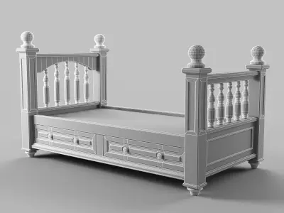 Vintage bed Low-poly 3D model