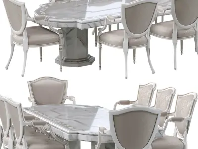 Classic dining chair and marble table 3D model