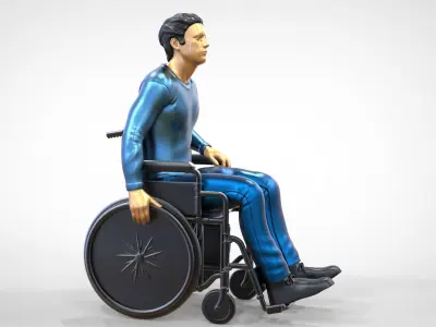 N2 Disabled man on wheelchair 3D print model