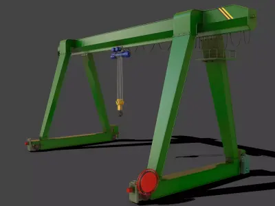 PBR Single Girder Gantry Crane V1 - GREEN Low-poly 3D model